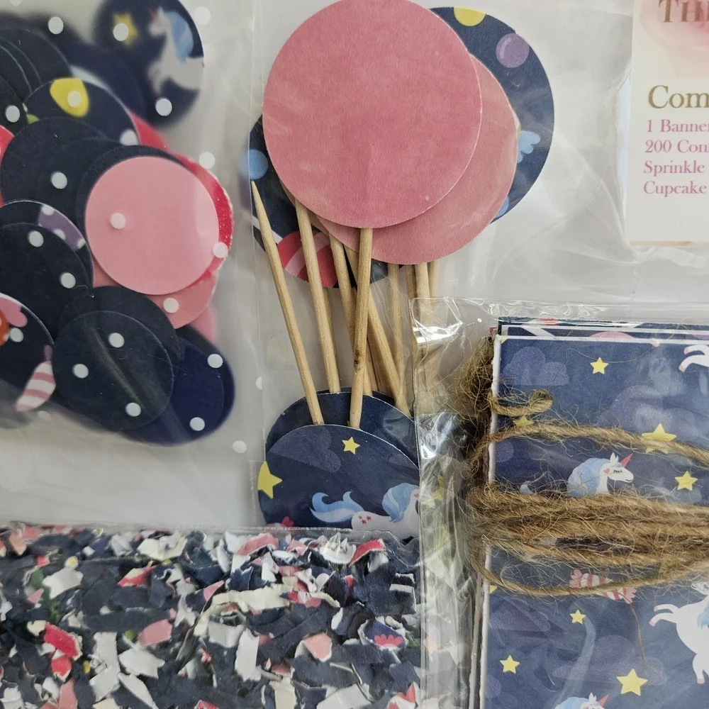 Navy Blue and Pink Unicorn Party Decoration Set with Confetti